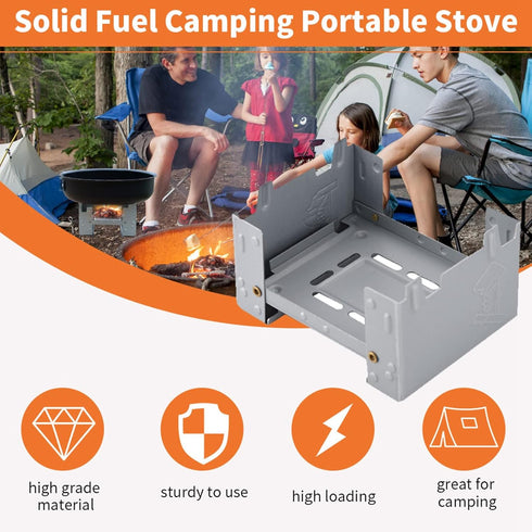Portable Solid Fuel Stove, Folding Solid Alcohol Stove for Camping, Lightweight Small Heat Stove Solid Fuel Tablets Fire Dragon Stove Outdoor Army...