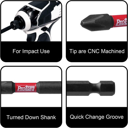 Impact Bit Set W/clip, T10-T40 TORX,10-Piece, 2 Inch Length, Industrial Strength, 1/4" Hex Shank...