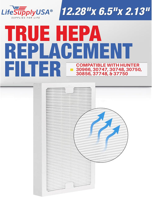 LifeSupplyUSA True HEPA Filter Replacement Compatible with Hunter 30966, 30747, 30748, 30750, 30856, 37748, 37750 Air Purifier...