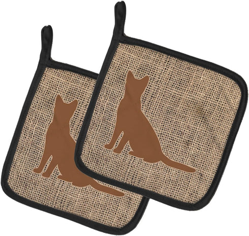 Caroline's Treasures BB1071-BL-BN-PTHD Cat Burlap and Brown BB1071 Pair of Pot Holders Kitchen Heat Resistant Pot Holders Sets Oven Hot Pads for C...