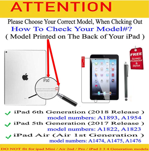 Case for iPad Air 1st Generation Models A1474 A1475A1476 360 Rotating Stand with Wake Up/Sleep Function Also for iPad 6th 5th Air2nd Generation 9....