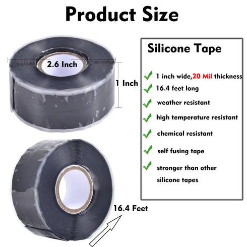 Self Sealing Fusing Silicone Tape,1 in Wide 15 Feet Heavy Duty & Leak Proof Rubber Waterproof Hose Tape Pipe for Water Emergency Pipeline Repair C...