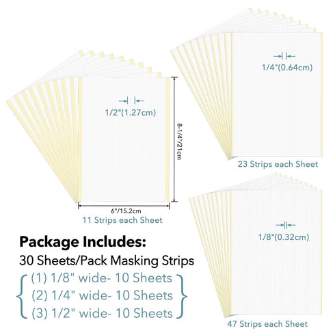 30 Sheets/Pack Low-Tack and Repositionable Tape Pre-Cut Masking Strips for Scrapbooking Crafting Reusable Delicate-Tack Adhesive Strips for Easy M...