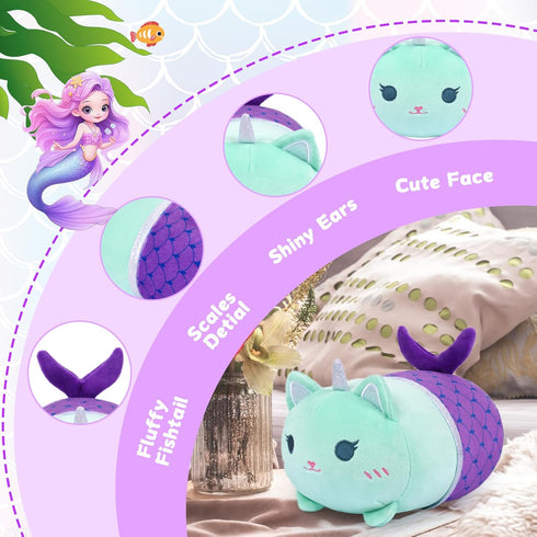 Mermaid Cat Stuffed Animal,8 inch Cute Cat Plush Mermaid Stuffed Animal Soft Cartoon Cat Plush Pillow, Kawaii Plush Toy for Kids Girls Boys Birthd...