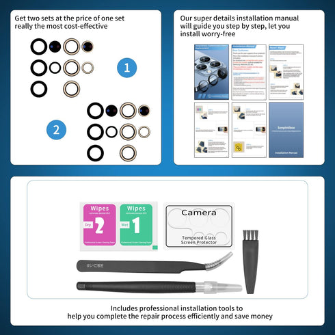 2 Pack for Samsung Galaxy S23 Ultra Back Rear Camera Lens Glass Replacement with Pre-Installed Adhesive Include Repair Tool Set+ Installation Manu...