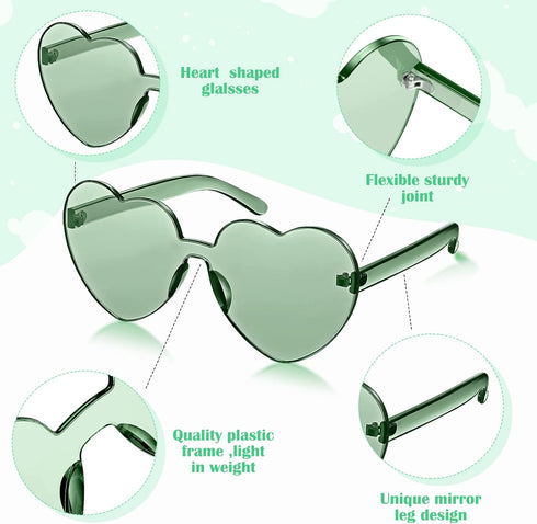 TOODOO 4 Pieces Heart Shape Rimless Sunglasses Transparent Candy Color Party Eyewear...