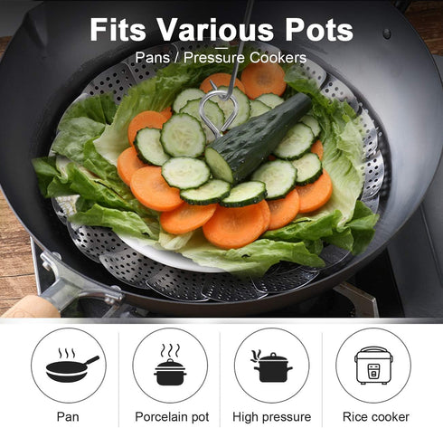 Stainless Steel Steamer Basket, Vegetable Steamer Basket for Instant Pot, Insert for Veggie/Seafood Cooking/Boiled Eggs with Safety Tool - Adjusta...