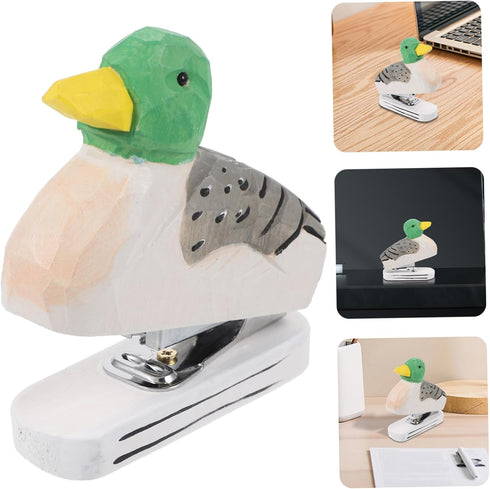 MAGICLULU Mini Desktop Stapler Funny Stationery Carved Wooden Stapler Paper Fasteners Stapler Paper Stapling Tool Ducks Animal Stapler Decorative ...