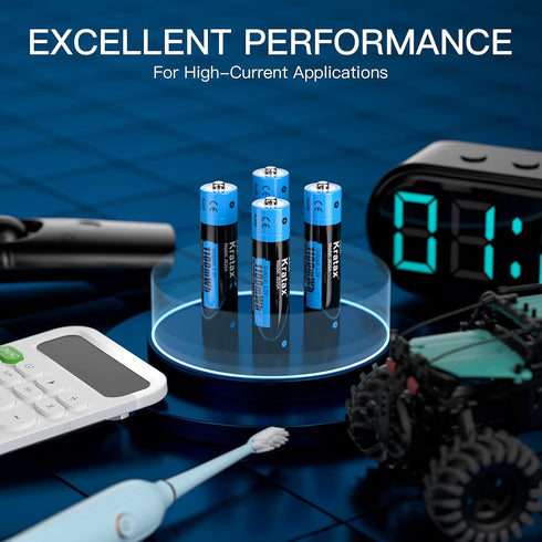 Kratax AAA Batteries Rechargeable 1100mWh Lithium Rechargeable AAA Batteries, 1.5V Constant Voltage Output, 1600 Cycles, Suitable for Toys, Remote...