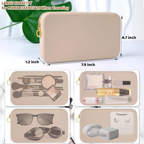 Sakolla Travel Zipper Makeup Brushes Bag Silicone Large Makeup Brush Holder Women Pouch Case for Daily, Work, Essentials Khaki...