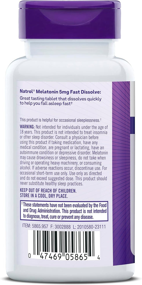 Natrol Sleep Melatonin 5mg Fast Dissolve Tablets, Nighttime Sleep Aid for Adults, 90 Strawberry-Flavored Melatonin Tablets, 90 Day Supply...