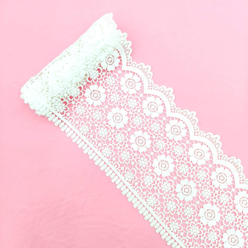 5 Yards White Lace Trim Flower for Sewing 6.5in Width Soft and Comfortable On The Skin Flower Pattern DIY Craft Clothes Edge Trim Ribbon...