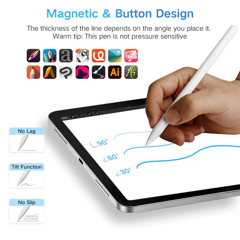 Stylus Pen 3th Gen, Charges Via USB-C&Magnetic Wireless Charging, Tilt Sensitivity, Compatible with iPad Air 3/4/5, iPad Mini 5/6, iPad 6/7/8/9/10...