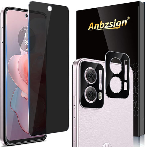 [2+2 Pack for Moto G Power 5G (2024) Privacy Tempered Glass Screen Protector and Camera Lens Protector, Anti-Spy 9H Hardness Case Friendly Film fo...