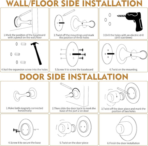 Magnetic Door Stopper Door Catch - 2 Pack Stainless Steel Heavy Duty Door Holder Stops for Bottom Top of Door - Wall Floor Mounting No Drill 3M Ad...