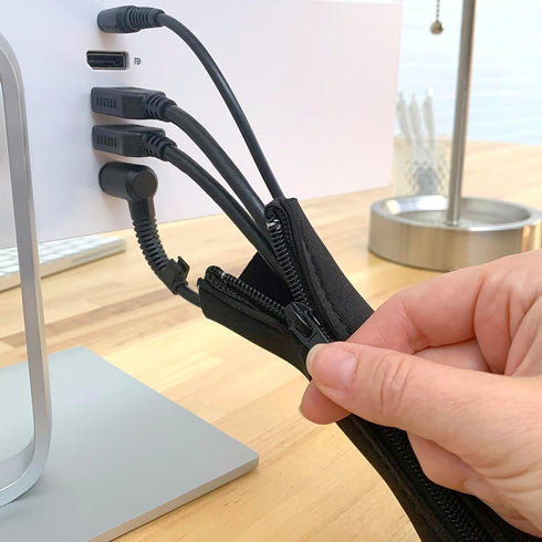 Zipper Cable Sleeve by Wrap-It Storage - 24" x 4" (4-Pack) Black - Cord Organizer and Cable Protector for Desk, Computer, TV Cord Management to Hi...