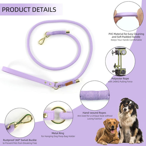 Wisedog Polyester Rope Dog Leash Heavy Duty with Soft Comfortable Padded Handle, Durable Stylish Braided Pet Leash 5 Ft/6 Ft for Small Medium Larg...