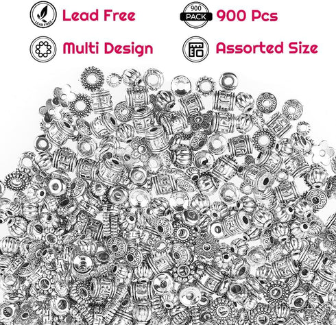 Cridoz Metal Spacer Beads for Making Bracelet, Necklace, Jewelry Making and Findings Accessories, 900Pcs, Silver...