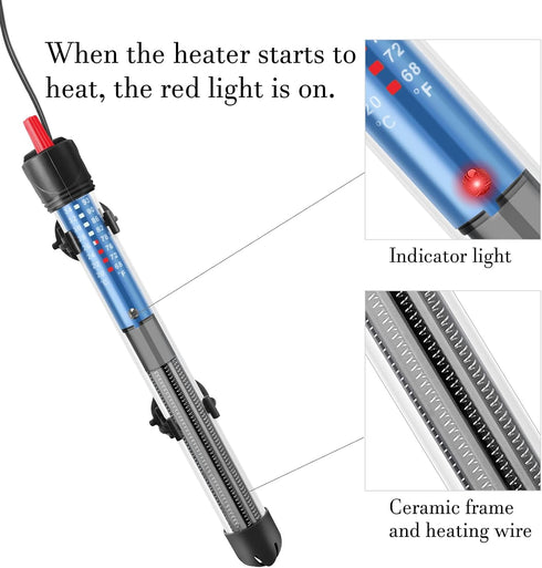 FEDOUR 50W 100W 300W Submersible Aquarium Heater, Adjustable Glass Water Heater for 5 – 70 Gallon Fish and Turtle Tank (300W)...