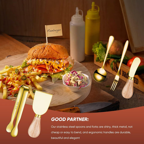 Charcuterie Board Accessories Spreader Knife Set Cheese Butter Spreader Knife Charcuterie Utensils with Wooden Handles Mini Serving Tongs Spoons F...