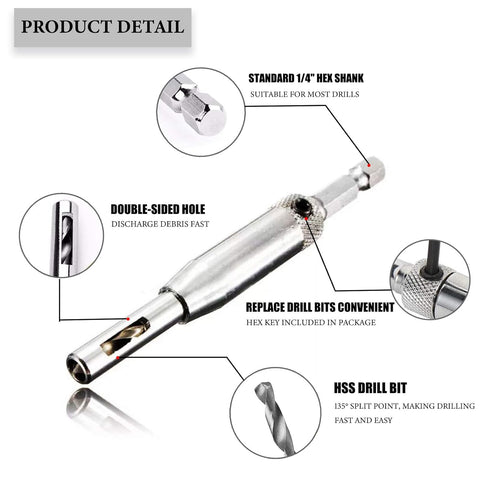 Self Centering Drill Bit Set, 4 PCS HSS Self-Centering Hinge Tapper Core Drill Bit Set, Woodworking Tools and Accessories 5/64", 7/64", 9/64", 11/...
