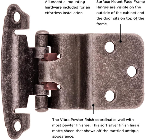 Hickory Hardware P243-VP Variable Overlay 3/8 Inch Inset - Easy Installation - Traditional Cabinet with 170° Opening Self-Closing Surface Mount Fa...