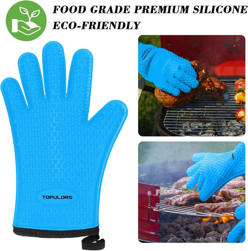 Heat Resistant Silicone Gloves for Cooking, Grilling, and BBQ Non-Slip Grip, Five-Finger Design with Inner Cotton Layer - Perfect for Handling Hot...
