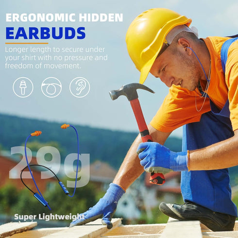 Ear Plugs Bluetooth Headphones for Work, Neckband Wireless Earbuds, Noise Reduction in-Ear Earphones with Mic and Controls, Waterproof Earbuds wit...
