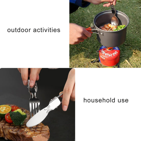 4Pcs Folding Camping Utensils Set Portable 18/10(304) Stainless Steel Flatware include Dishwasher Safe Spoon Fork Knife for Picnic Travel Hiking B...