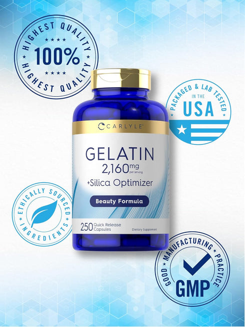 Carlyle Gelatin Capsules | 2160 mg | with Silica Optimizer | 250 Count | Non-GMO, and Gluten Free Supplement...