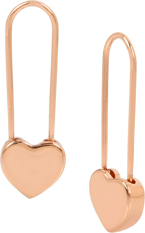Betsey Johnson Rose Gold Heart Safety Pin Earrings...