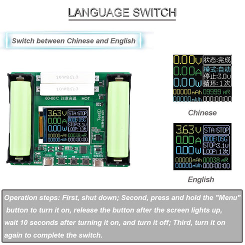 18650 Battery Capacity Tester LCD Display Digital Automatic Charge and Discharge Internal Resistance Tester MAh MWh Lithium Battery Type-C Port Te...