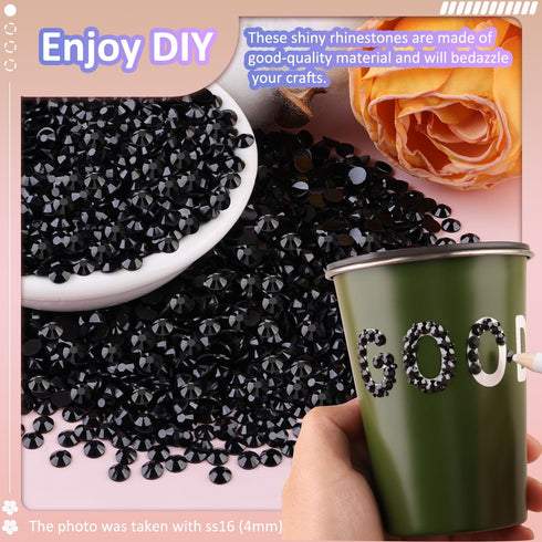 5000Pcs 4mm Resin Jelly Rhinestones with 3Pcs 10ml B7000 Jewelry Glue for Crafting, Black Flatback Gems, Bedazzling Crystal Bulk for DIY Crafts Cl...