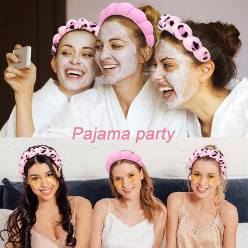 Wecoe 2pcs Skincare Headband For Washing Face Spa Makeup Face Wash Headband Cute Pink Black Cheetah Leopard Printed Puffy Sponge Bubble Headband H...