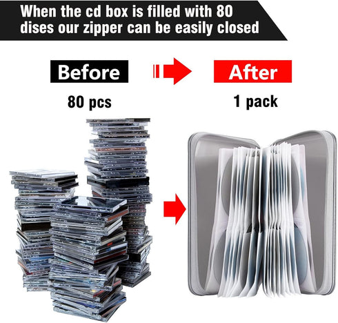 CD Case holder, 80 Capacity CD/DVD Case Holders Wallet Hard Plastic CD DVD Disc Cases Storage Binder for Car Home Office Travel (Grey)...