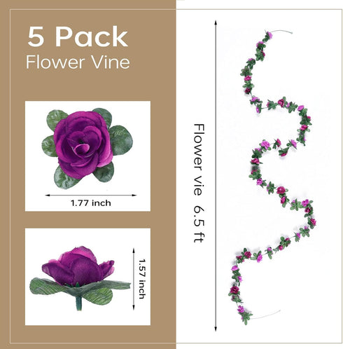 Miracliy 5Pcs 41FT Purple Flower Garland Artificial Rose Arch Vines Fake Spring Floral Garland for Flower Wall Backdrop Wedding Mothers Day Garden...