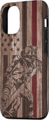 iPhone 13 Wood Fireman American Flag Thin Red Line US Firefighter Gift Case...