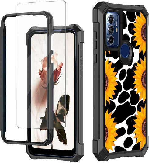for Moto G Play 2023 Case,Moto G Play 2023 Case with Glass Screen Protector,Heavy Duty Hard PC & Soft TPU Shockproof Protective Phone Case for Mot...