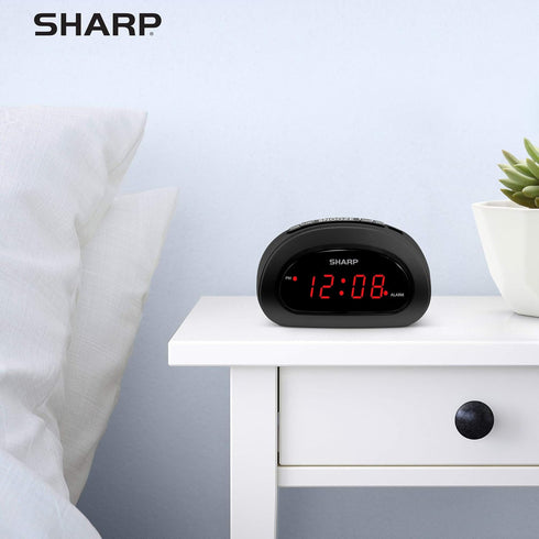 Sharp Small, Space-Saving Digital Alarm Clock – Compact Bedside Clock with Large Red LED Display, Easy Top Button Controls, Snooze, and Battery Ba...