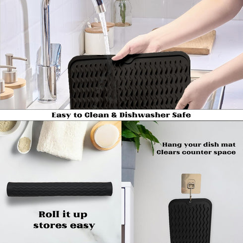ZLR Silicone Dish Drying Mat for Kitchen Counter, Eco-Friendly Fast Dry Dish Mat, Easy Clean Multi Usage Drying Matt, Heat Resistant Trivet, 12" x...