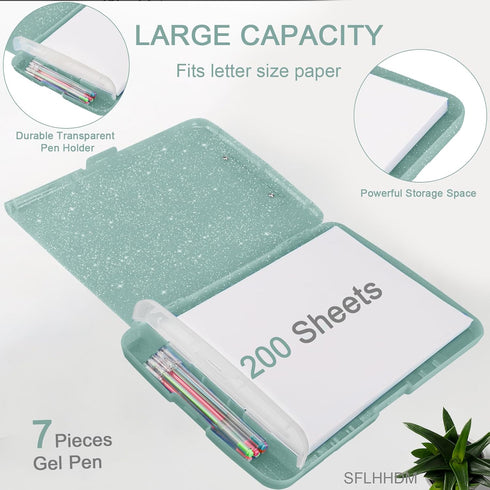 Glitter Clipboard with Storage,Storage Clipboard with Pen Holder,A4 Binder Clip Boards 8.5x11 with Low Profile Clip,Side Opening Sparkle Clipboard...