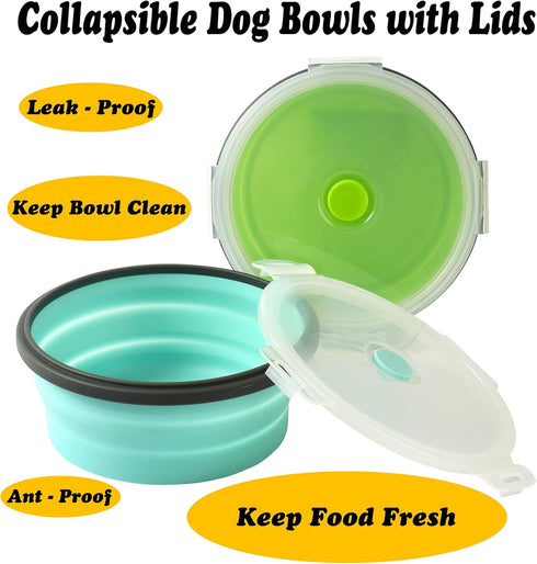 Large Collapsible Dog Bowls, 2 Pack 40 OZ Travel Dog Bowls with lids for Large Dogs, Foldable Silicone Dog Water Food Bowl, Lightweight Sturdy Lea...