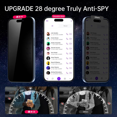 X-it 2-Pack Privacy Screen Protector for iPhone 15(6.1"), 9H+ Tempered Glass, Auto-Dust Removal, Military Grade Protection, Bubble-Free, Full Cove...