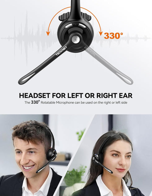 TECKNET Bluetooth Headset, Wireless Headset with Noise Canceling Microphone for Trucker, On-Ear Bluetooth Headset with Mute Mic for Work, Cellphon...