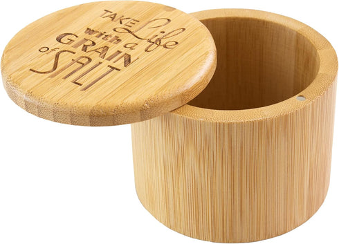 Totally Bamboo Salt Cellar Bamboo Storage Box with Magnetic Swivel Lid, 6 Ounce Capacity, "Take Life with a Grain of Salt" Engraved on Lid...