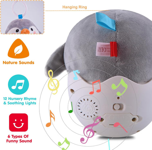 Infant Toys 0-3-6-12 Months Shower Gifts, Plush Penguin Musical Toys, Cute Stuffed Animal Baby Toys with Light & Sounds, Roly-Poly Birthday Gift f...