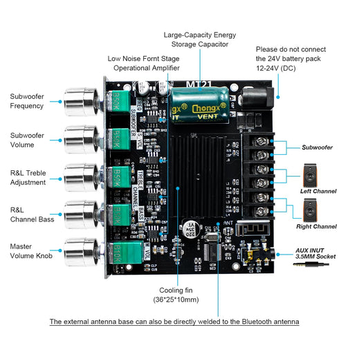 2.1 Channel Bluetooth Audio Power Amplifier Board 50W×2+100W with Treble and Bass Control for DIY Bluetooth Speaker Home Theater......