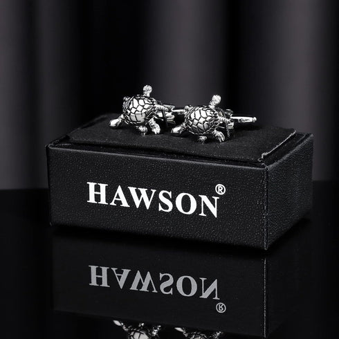 HAWSON Mens Turtle Cufflinks for Shirt in Siver Tone, Novelty Cuff links for Boys....