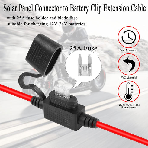 QIANRENON Solar Panel Connector Cable 12AWG Solar Panel Connector to Battery Clip Extension Cable Alligator Clip to Male & Female Solar Connectors...