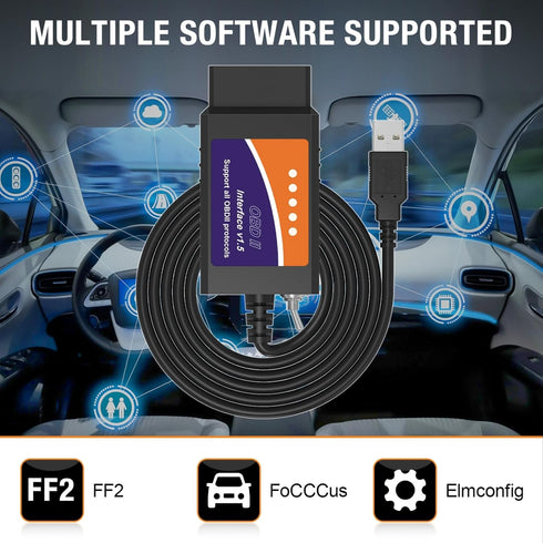 ELM327 OBD2 USB Adapter for Windows, ELMconfig Scanner with MS CAN/HS CAN Switch for Scan F150 F250 Car and Light Truck Check Engine Light, Diagno...